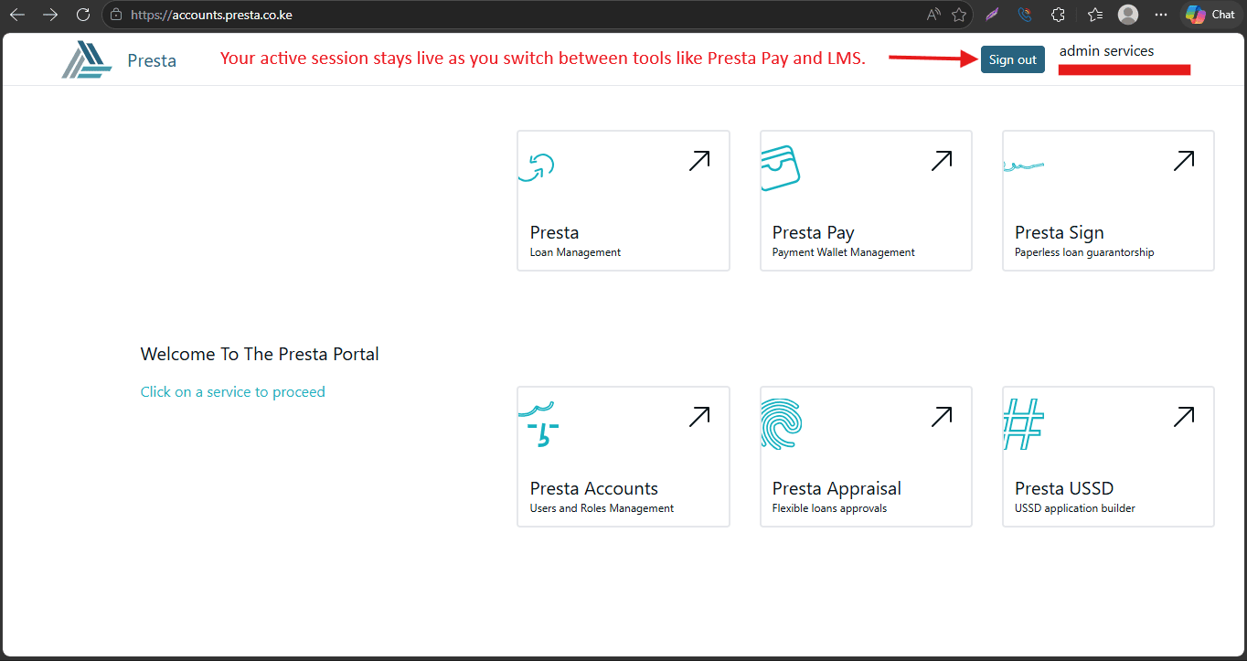 Figure 1.0.5 A single login session providing access to all service modules.